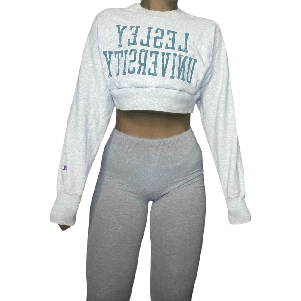 Lesley University Reworked Crop Crewneck Sweatshirt